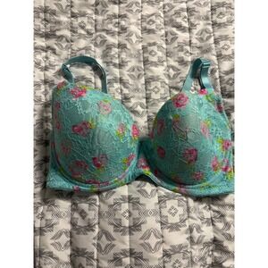 Youmita 34D Teal Floral Lace Push Up Bra Adjustable Straps